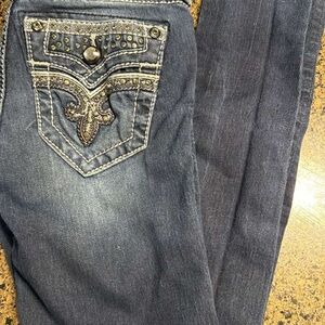 Rock Revival Dark Blue Skinny Jeans with Embellished Pockets